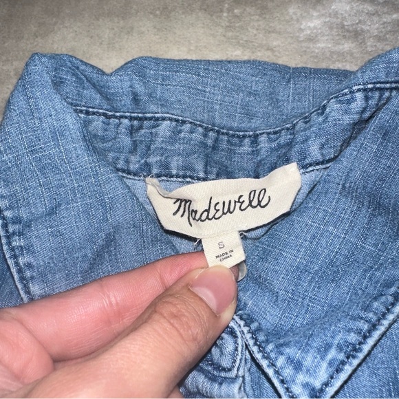 Madewell Denim Seamed Button Down Shirt Tiered Chambray Babydoll Ruffle Top Sz S - Picture 7 of 7